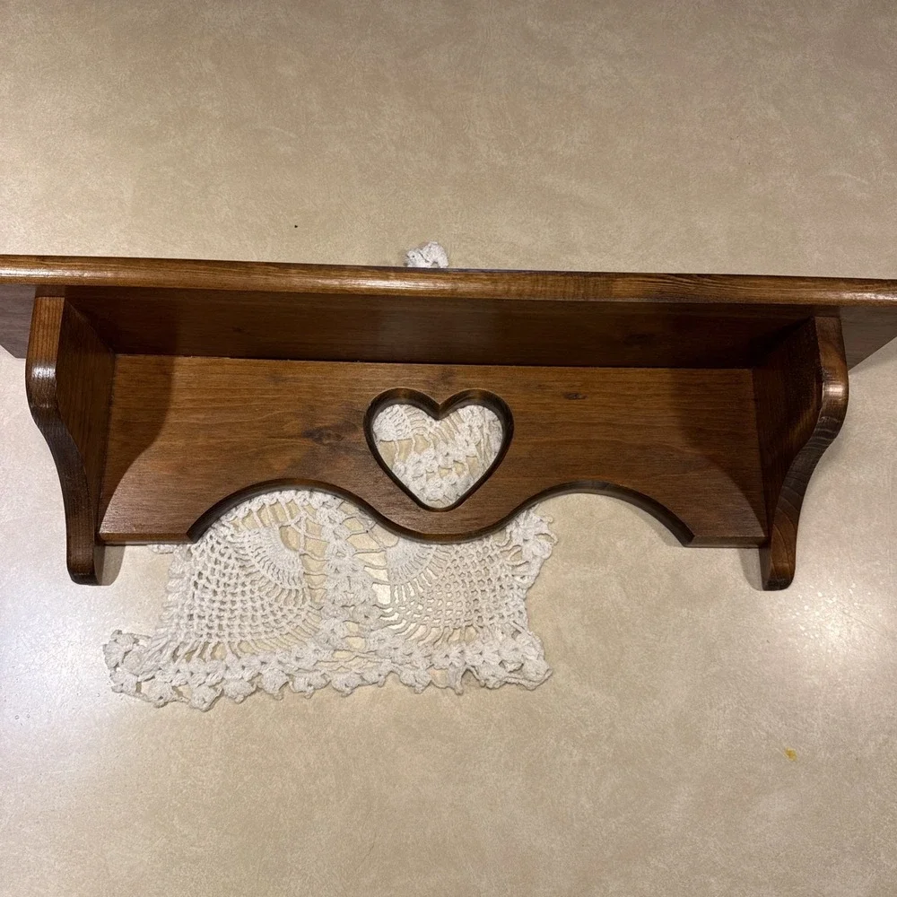 Wood Wall Shelf with Heart Cutout Brown Rustic Love Decorative Floating Shelf